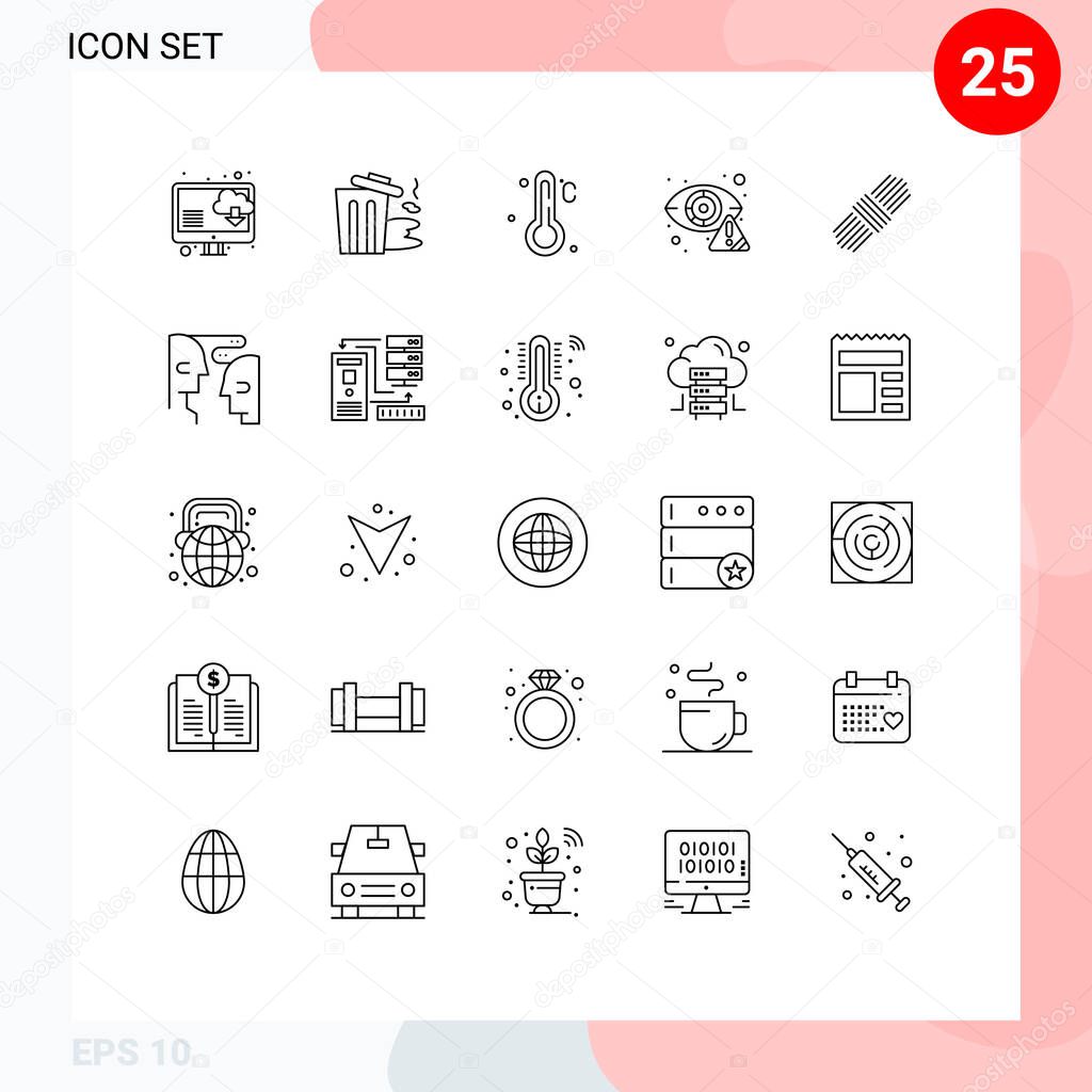 Universal Icon Symbols Group of 25 Modern Lines of set, rope, thermometer, internet, detector Editable Vector Design Elements