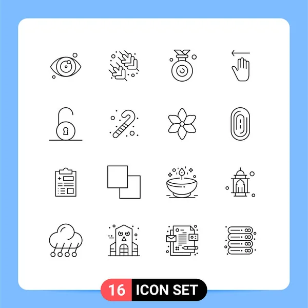 Mobile Interface Outline Set Pictograms Candy Cane Circular Winner Unlocked — Vector de stock