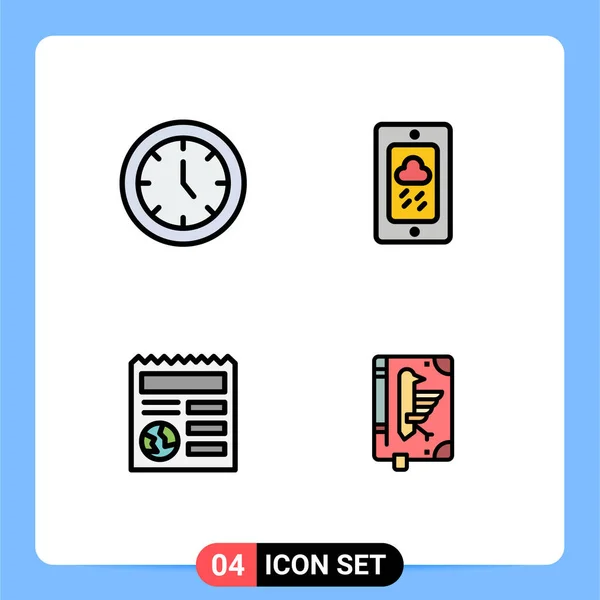 Filledline Flat Color Pack Símbolos Universales Reloj Documento Tiempo Tiempo — Vector de stock