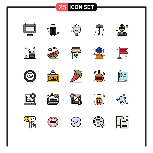 Mobil Interfész Töltve Vonal Lapos Szín Set Pictograms Labour Power — Stock Vector