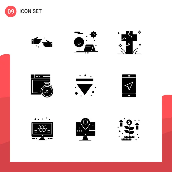 Set Modern Icons Symbols Signs Computing Brower Sun File Grave — Stock Vector