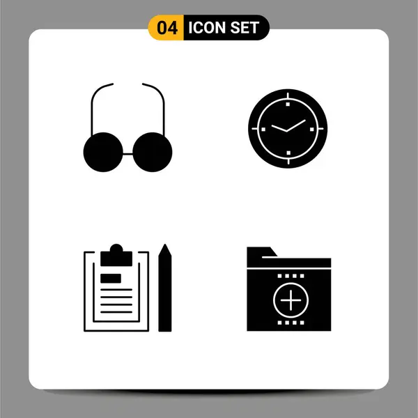 Set Commercial Solid Glyphs Pack Glasses File Time Machine Plan — Archivo Imágenes Vectoriales