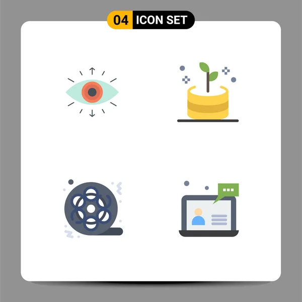 Modern Set Flat Icons Pictograph Eye Cinema Member Money Multimedia - Stok Vektor