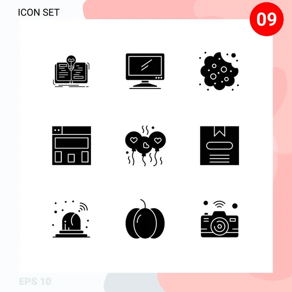 Solid Glyph Concept Websites Mobile Apps Heart Bloone Layout Food — Stock Vector