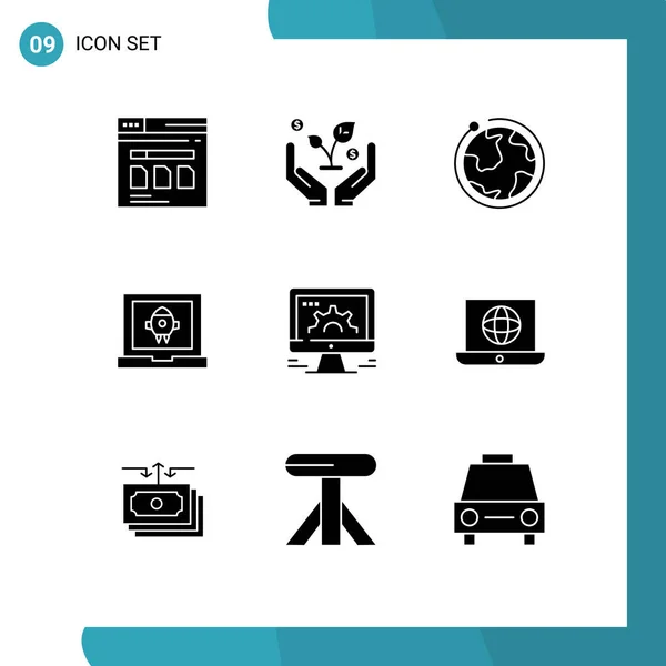 Творчі Іконки Сучасні Знаки Символи Онлайн Ракета Глобус Запуск Додаток — стоковий вектор