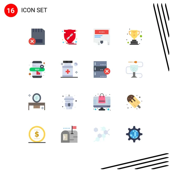 Universal Flat Colors Set Web Mobile Applications Trofej Úspěch Ochrana — Stockový vektor