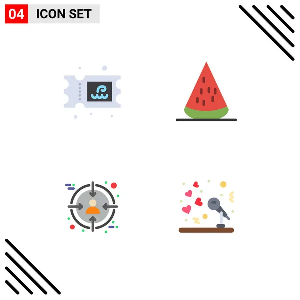 Set Commercial Flat Icons Pack Ticket Business Dessert Fruits Target — Archivo Imágenes Vectoriales