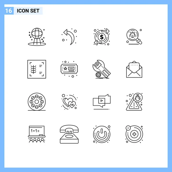 Set Modern Icons Sysymbols Signs Ribs Search Increase Insect Bug — Vector de stock