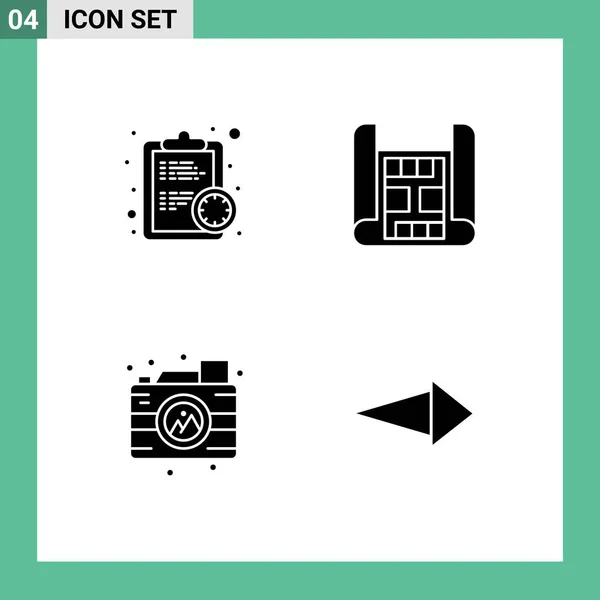 Conjunto Moderno Glifos Símbolos Sólidos Como Relógio Câmera Estimativa Construção — Vetor de Stock