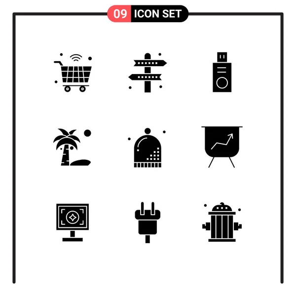 Set Commercial Solid Glyphs Pack Celebration Plant Game Coconut Usb — Vector de stock