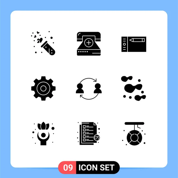Solid Glyph Pack Universal Symbols Avatar Detail Form Create Graphic — Stock Vector