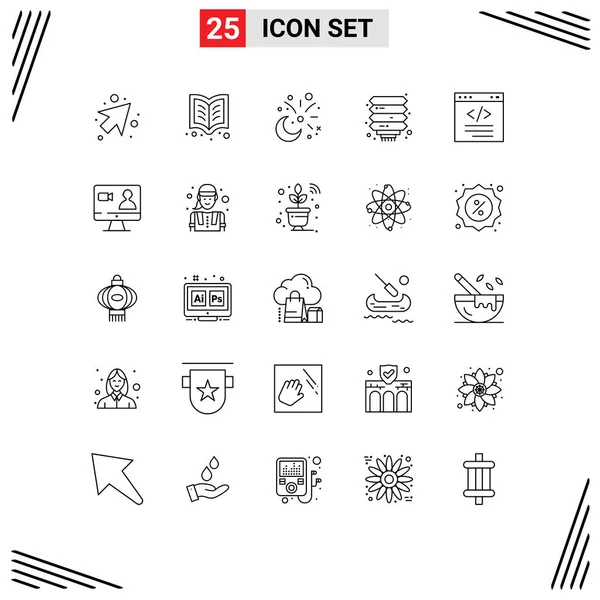 Set Modern Icons Sysymbols Signs Code New Year Cresent Lantern — Vector de stock