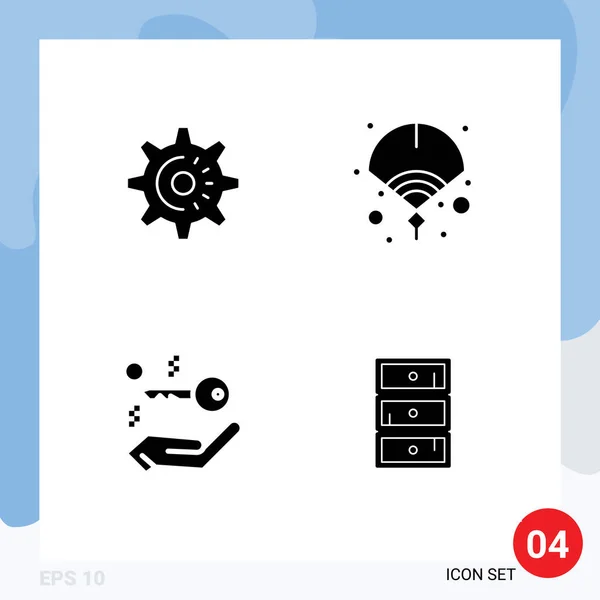 Thematic Vector Solid Glyphs Editable Symbols Cog Key Idea New — Stockový vektor