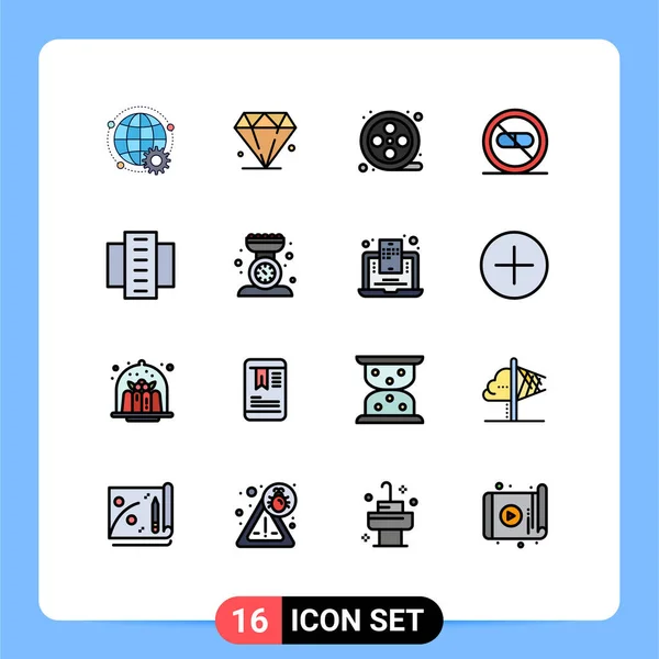 モバイルインターフェースフラットカラー充填ライン16のセット建築 クリニックの写真編集可能なクリエイティブベクターデザイン要素 — ストックベクタ