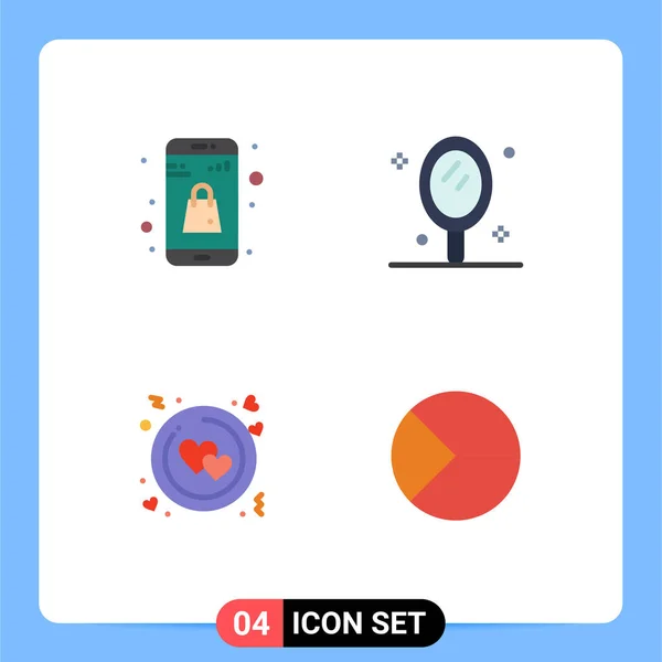 Group Modern Flat Icons Set Bag Love Online App Mirror — Stock Vector
