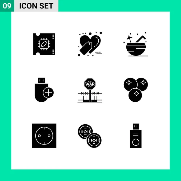 Stock Vector Icon Pack Segni Linea Simboli Combattimento Hardware Spiaggia — Vettoriale Stock