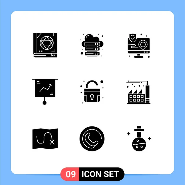 User Interface Solid Glyph Pack Modern Signs Symbols Marketing Chart — Stock Vector