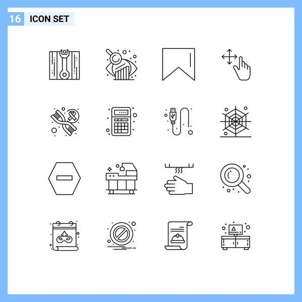 16個のモダンなUiアイコンのセット計算機 アプリ 遺伝学のための記号編集可能なベクトルデザイン要素 — ストックベクタ