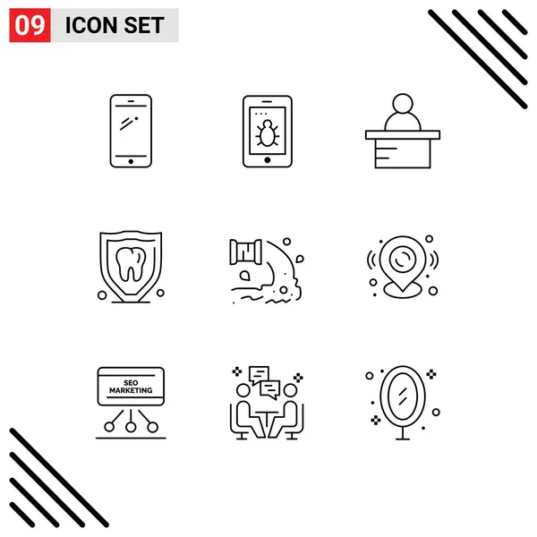 Conjunto Icones Modernos Símbolos Sinais Para Esgoto Fábrica Pódio Dente — Vetor de Stock