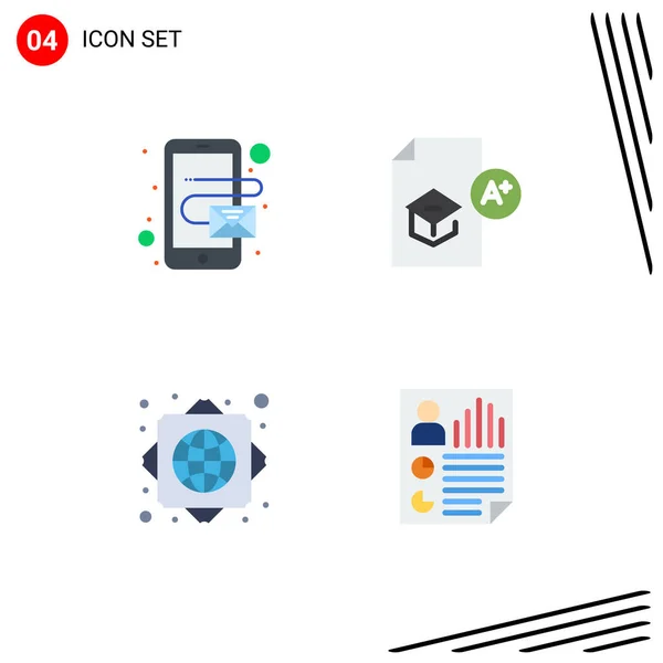 Set Commercial Flat Icons Pack Address Global Network Education School — Vector de stock