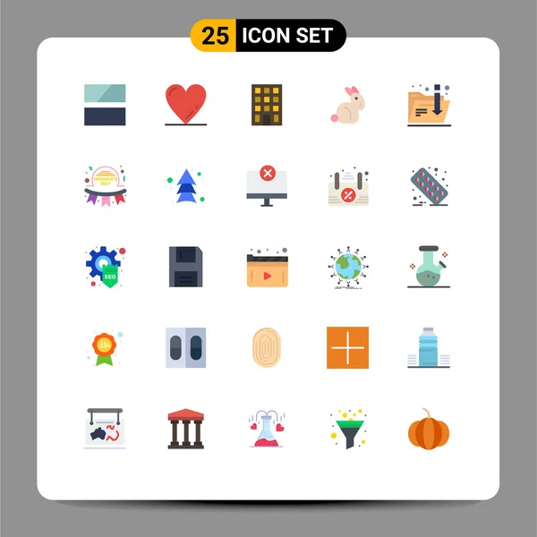 Universal Icon Symbols Grupo Cores Planas Modernas Feliz Internet Edifícios — Vetor de Stock