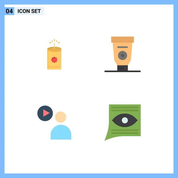 Set Commercial Flat Icons Pack Candle Video Cream Mechanic Communication — Stock Vector