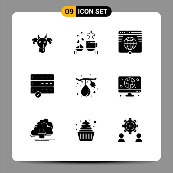 Moderno Conjunto Solid Glyphs Pictograph Dados Site Amor Rede Internet — Vetor de Stock