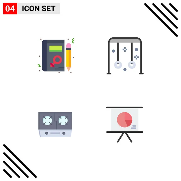 Editable Vector Line Pack Simple Flat Icons Book Stove Learning — Stock Vector