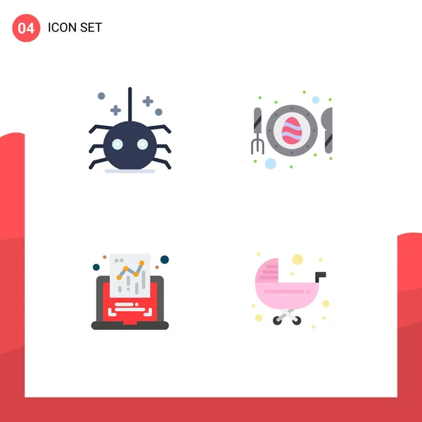 Flat Icon Pack Universal Symbols Bug Document Spider Plate Report — Stockový vektor