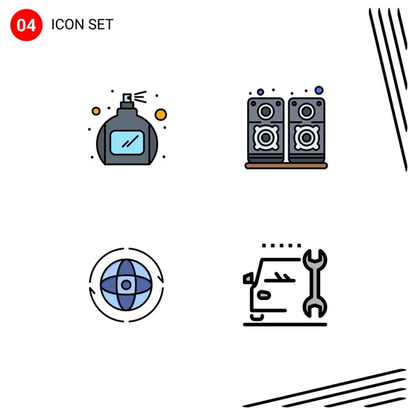 Set Modern Icons Sysymbols Signs Bottle Attom Music Globe Car — Vector de stock