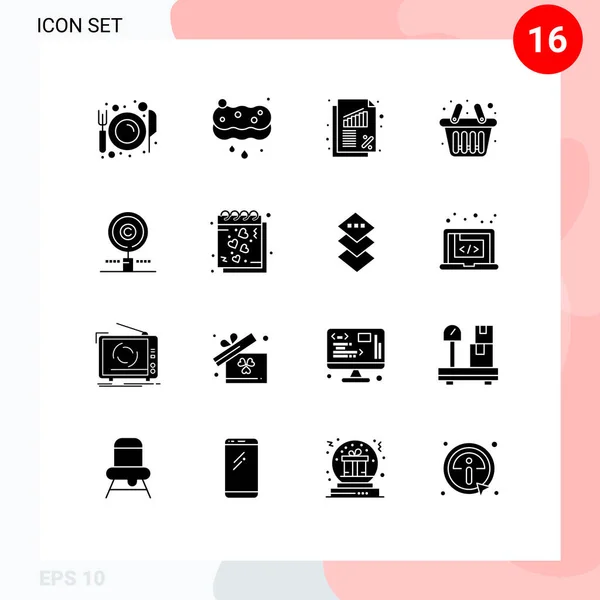 Universal Solid Glyphs Set Applicazioni Web Mobili Copyright Shopping Lavaggio — Vettoriale Stock