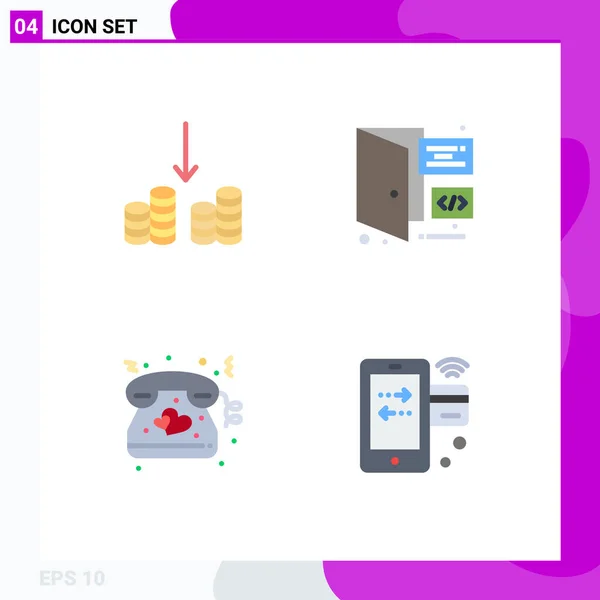 4フラットアイコンの現代セット現金 ブラウザ ページ カードの写真編集可能なベクトルデザイン要素 — ストックベクタ