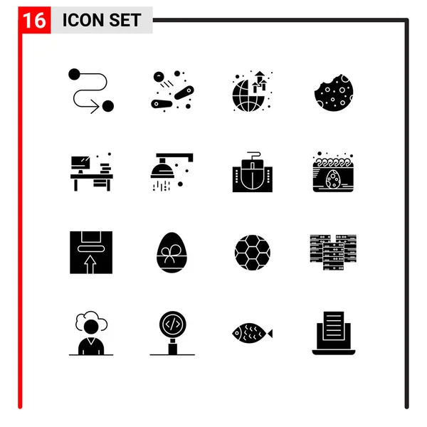 Set Modern Icons Sysymbols Signs Book Table Growth Food Cookie — Archivo Imágenes Vectoriales