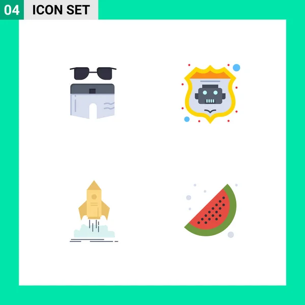 Group Flat Icons Signs Symbols Swimsuite Startup Beach Robot Database — Stock Vector
