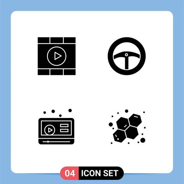 Mobile Interface Solid Glyph Set Von Kontrollpiktogrammen Youtube Start Wheel — Stockvektor