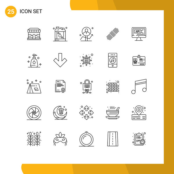 Universal Icon Group of 25 Modern Lines of code, set, user, pack, success, table Vector Design Elements