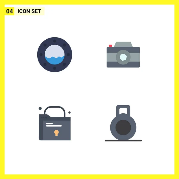 Modern Set Flat Icons Symbols Marine Lock Camera Photo Editable — Stock Vector