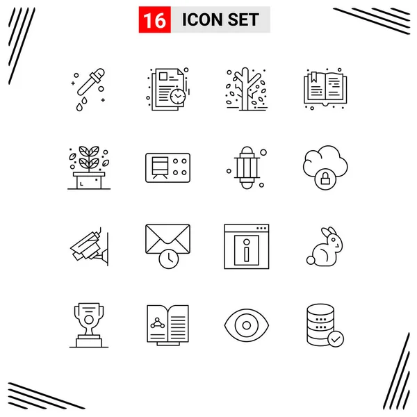 Set Modern Icons Sysymbols Signs Leaf Hobby Botanic Hobbies Book — Vector de stock