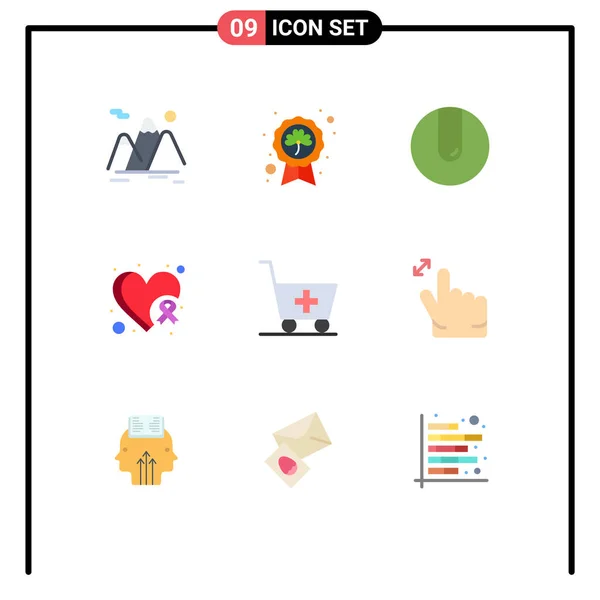 Mobile Interface Flat Color Set Pictograms Trolley Heart Saint Cancer — Stock Vector