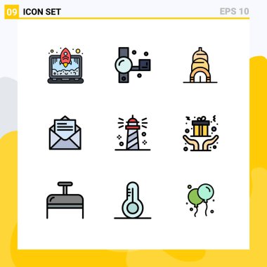 9 Yaratıcı Simge Modern Okyanus, sahil, Chrysler, metin, posta, Düzenlenebilir Vektör Tasarım Elementleri