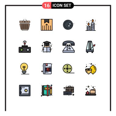 Düzenlenebilir 16 Basit Düz Renk Satır Paketi Rc, parti, süreç, mumlar, doğum günü düzenleyici yaratıcı vektör tasarım elementleri