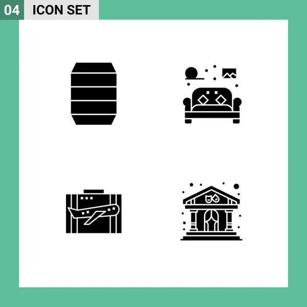 Pictogram Set Van Eenvoudige Vaste Glyphs Van Dranken Reizen Voedsel — Stockvector