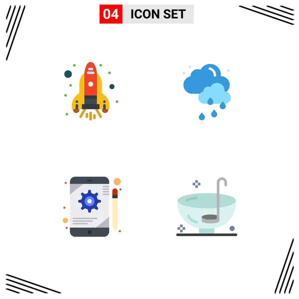 Set Commercial Flat Icons Pack Flame Tablet Cloud App Drink — Archivo Imágenes Vectoriales