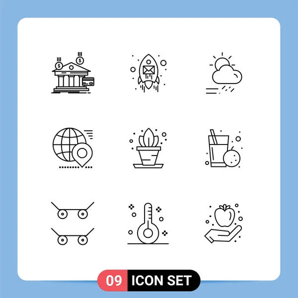 Set Vector Outlines Grid Pin Earth Seo Globe Season Editable — Vector de stock