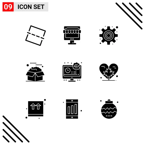 Solid Glyph Pack Universal Symbols Limited Time Service Cog Packages — Stock Vector