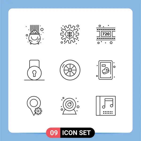 Modern Set Outlines Pictograph Vehicles Security Setting Protect Key Editable — Stock Vector