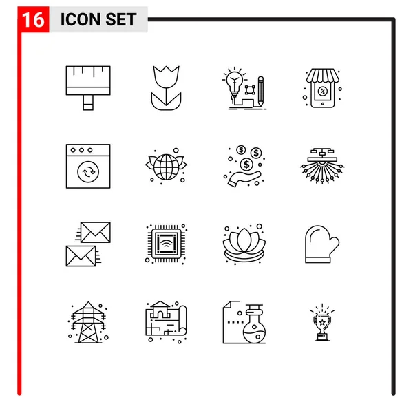 Group of 16 Outlines Signs and Symbols for mac, supermarket, idea, shopping, lightbulb Editable Vector Design Elements