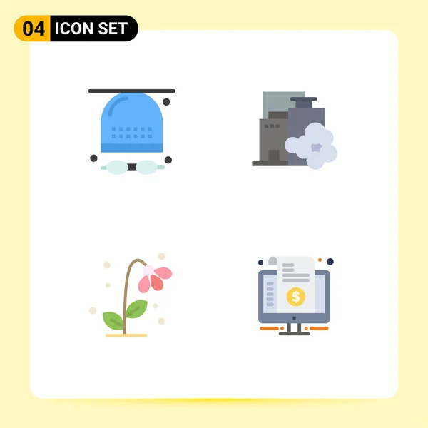 Set Commercial Flat Icons Csomag Tevékenységek Flóra Szemüveg Ipar Virág — Stock Vector