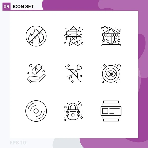 Set Modern Icons Sysymbols Signs Wedding Love City Archery Insurance — Vector de stock