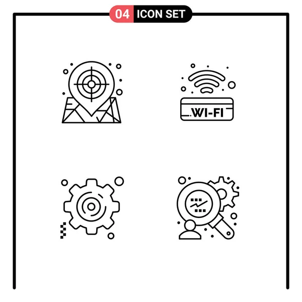 Mobile Interface Line Set Pictogram Map Gear Web Signal Consumer — 스톡 벡터